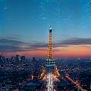 Paris skyline with global network overlay
